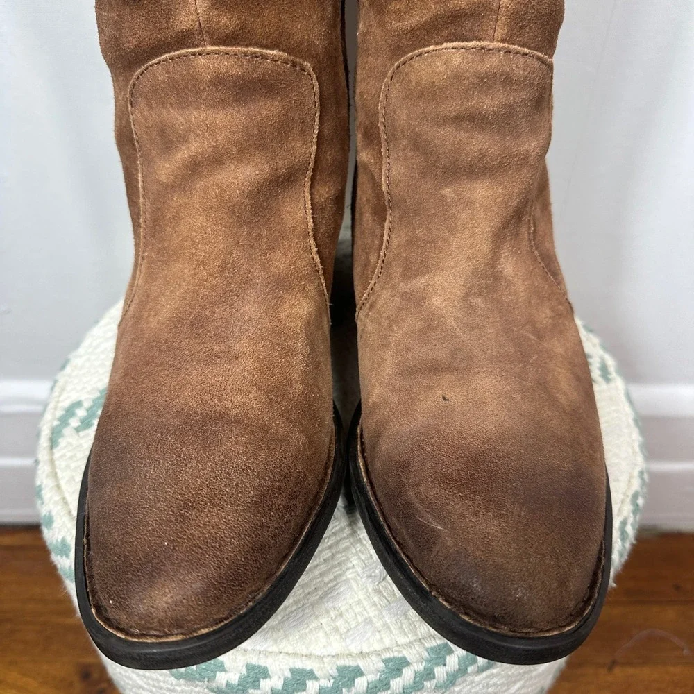 Born Felicia Leather Knee High‎ Boots Brown Distressed Suede Lace Back Women 9.5